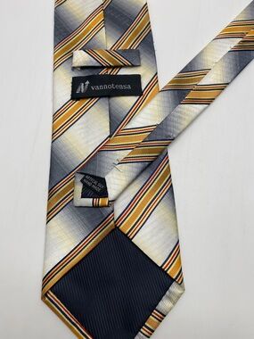 Vannotensa Men's Striped Artificial Silk Tie in Yellow and Navy # 0032